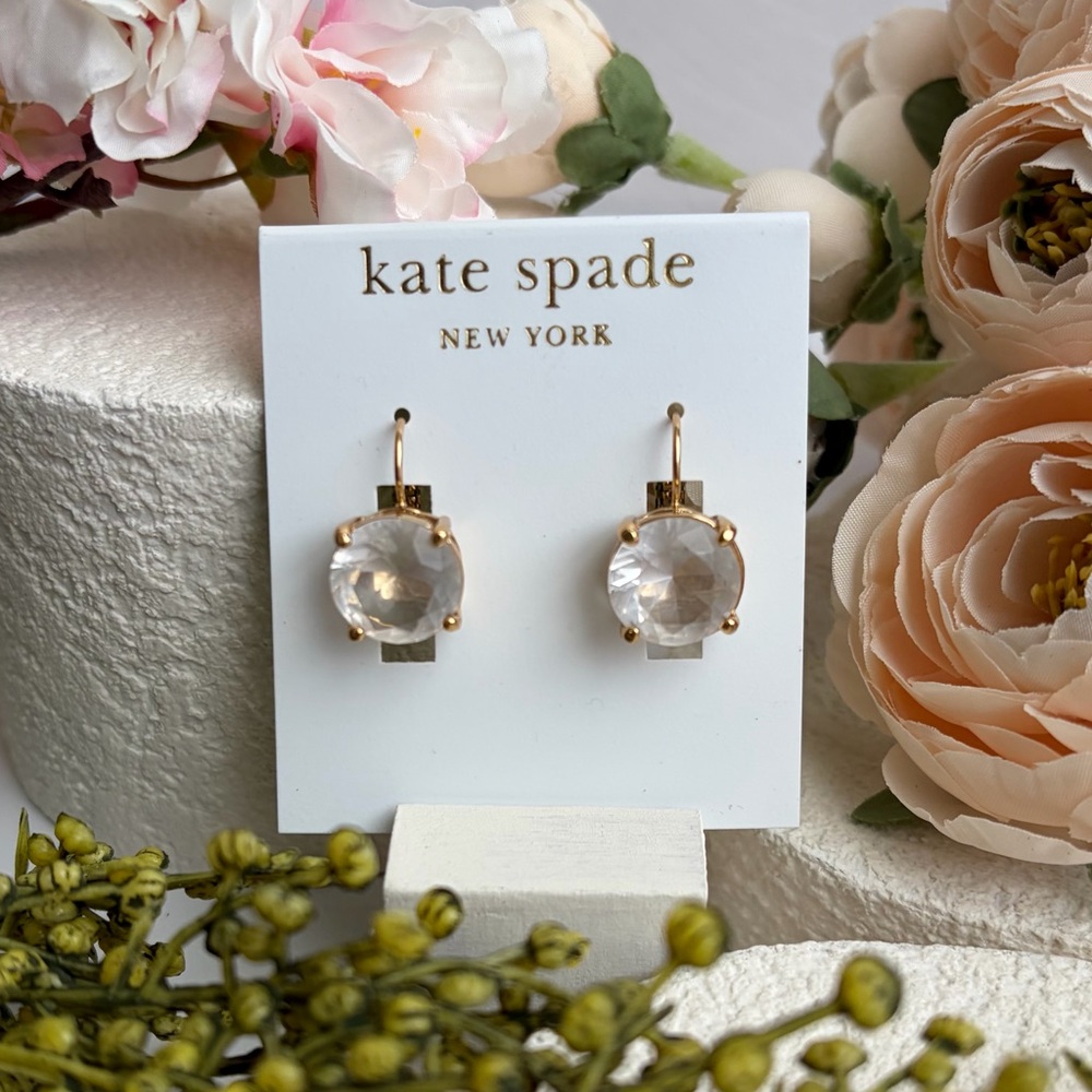 Kate Spade 14k Gold Filled Lever Back Clear Gold Round Gumdrop Authentic New
